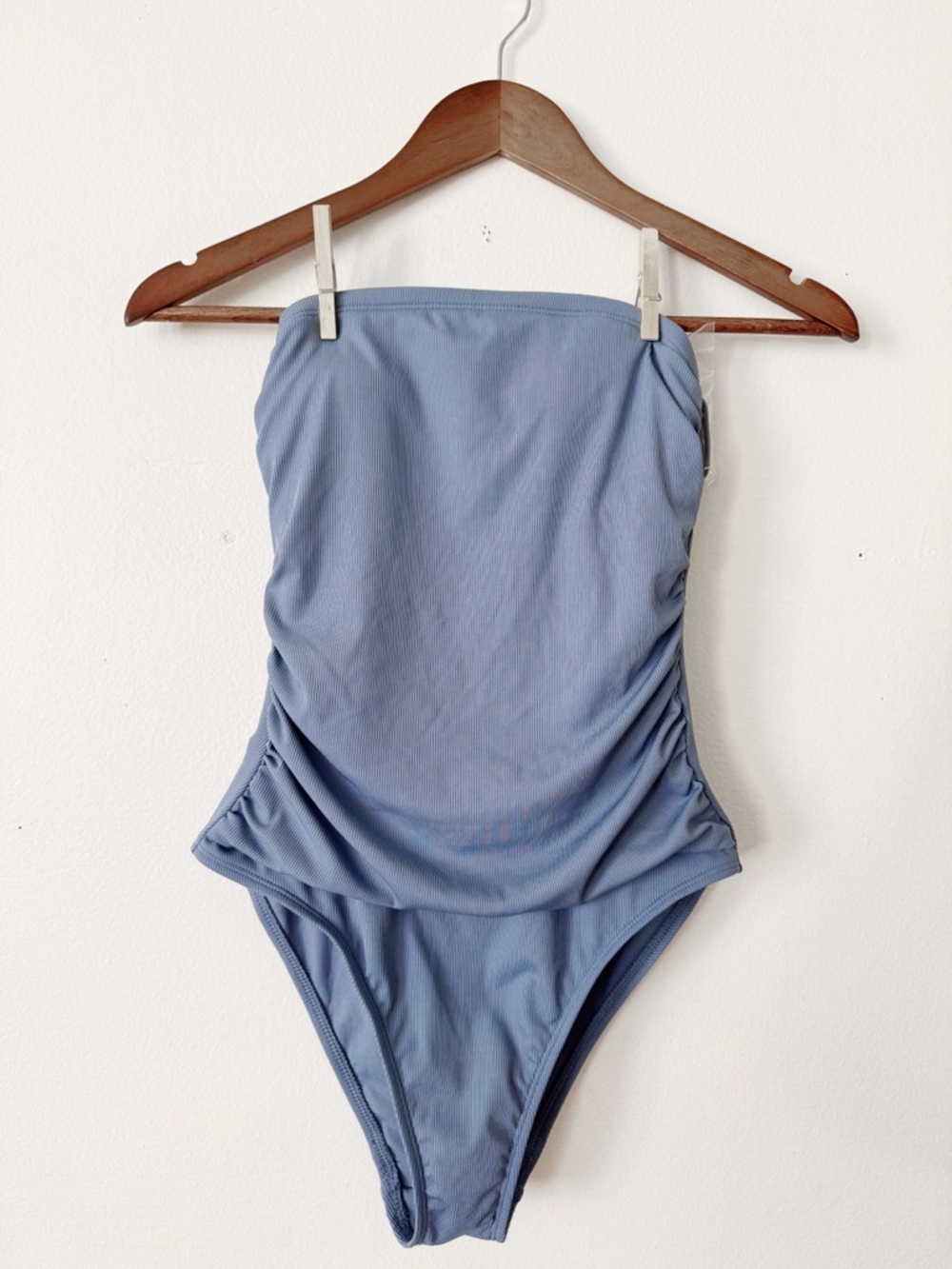 Shade & Shore Strapless Ruched One-Piece Swimsuit in Dusty Blue small NWT